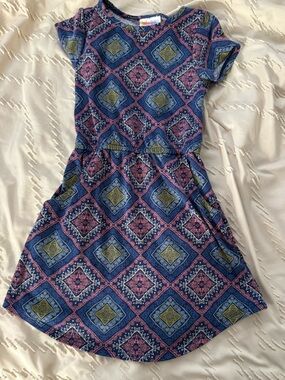 LuLaRoe Navy Blue and Pink Geometric Diamond Print One-Piece